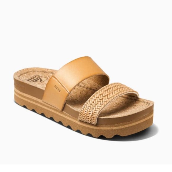 WOMENS REEF CUSHION VISTA HI SLIDES NATURAL BRAID SANDALS 8 - Picture 1 of 7